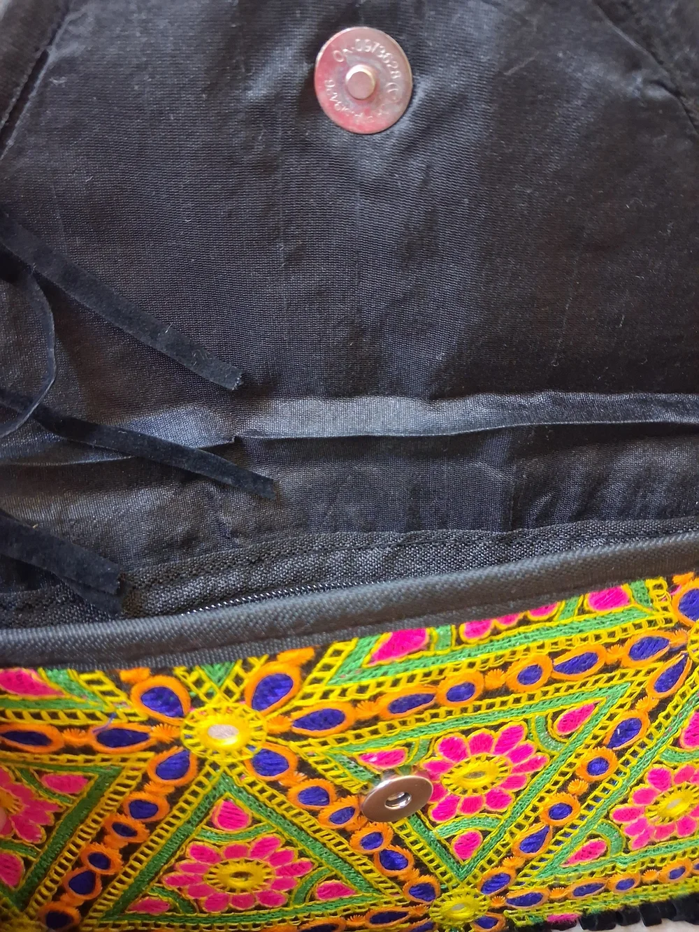 Embroidered Fringe Crossbody Bag - Black & Multicolor - Picture 7 of 8